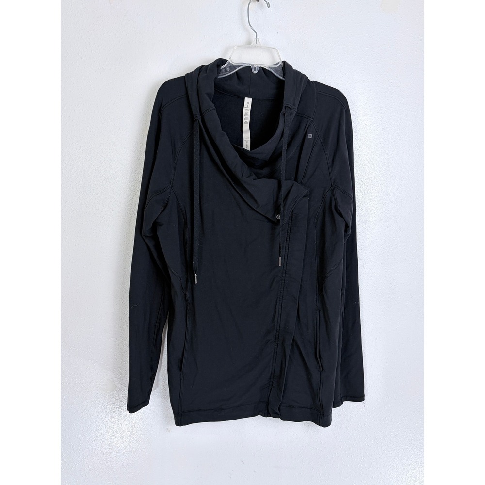 Lululemon Black Wrap Jacket Cowl Neck Asymmetrical Zip Size 12